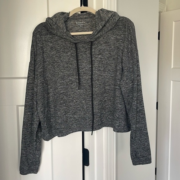Athleta Uptempo Short Hoodie Pullover Charcoal Grey Long Sleeve - Picture 2 of 6